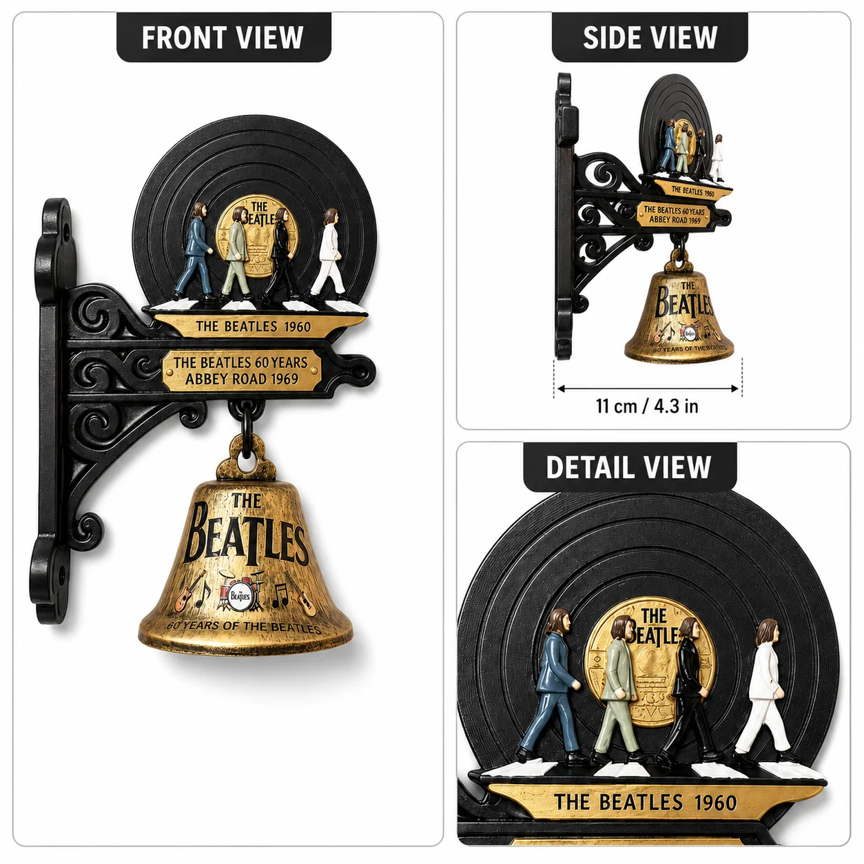 The Beatles 60th Anniversary Resin Doorbell Vintage Vinyl Record Wall Decor with Decorative Bell Pendant