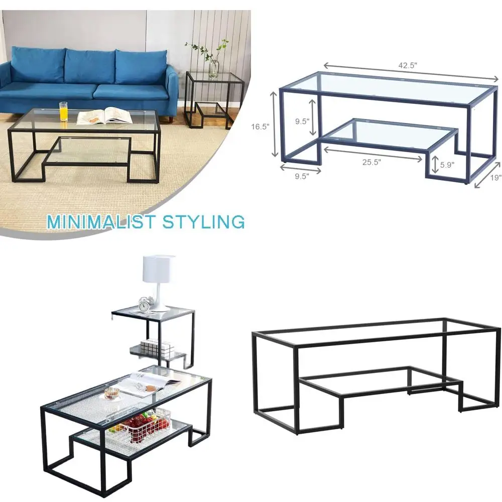 

Metal Coffee Table with 2 Shelves - Sleek Living Room Centerpiece or Home, Bedroom, Dining Room Decor