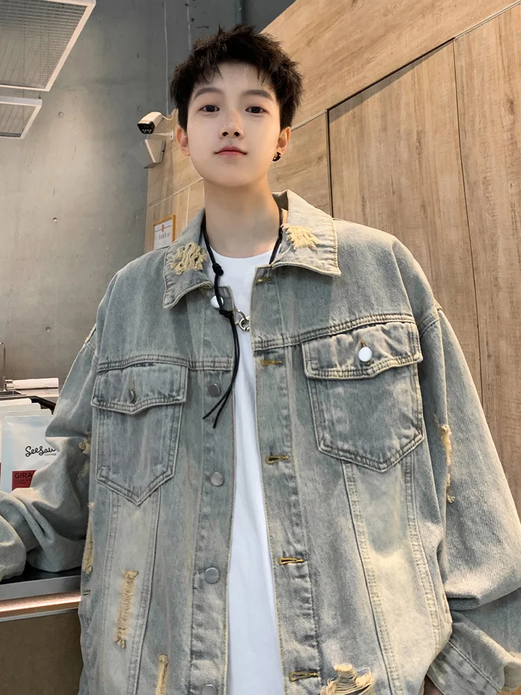 

Denim Coat Men's Spring and Autumn High-Grade Ruan Handsome Workwear Jacket2024New Fashion Brand Retro Tattered Jeans Top