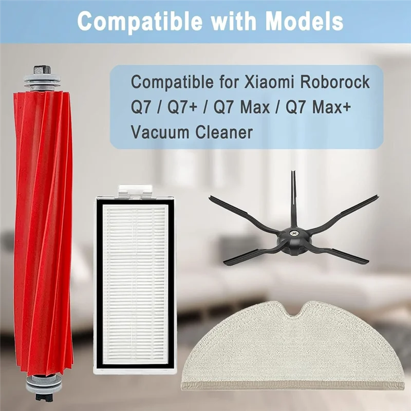 

T99C-Набор аксессуаров для Xiaomi Roborock Q7/Q7+/Q7 Max/Q7 Max+ Детали робота-пылесоса Основная боковая щетка Hepa-фильтр Ткань для швабры
