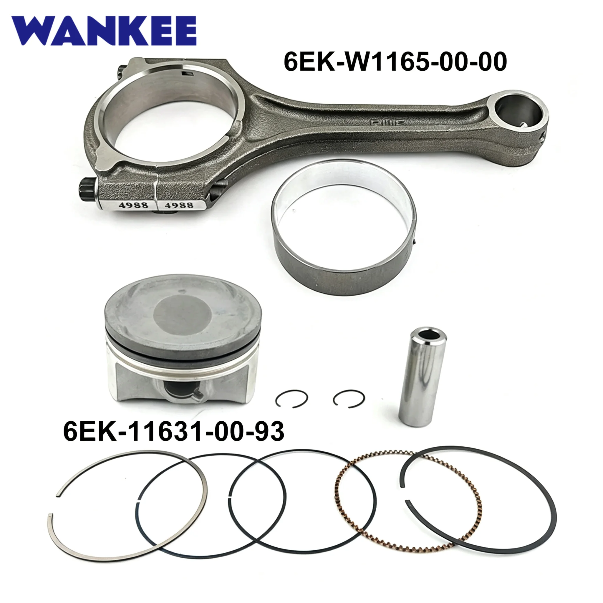 Piston Kit STD & Connecting Rod Assy 6EK-11631 6EK-W1165 for Yamaha F115 115HP 4 Stroke Outboard with Bearing Plate