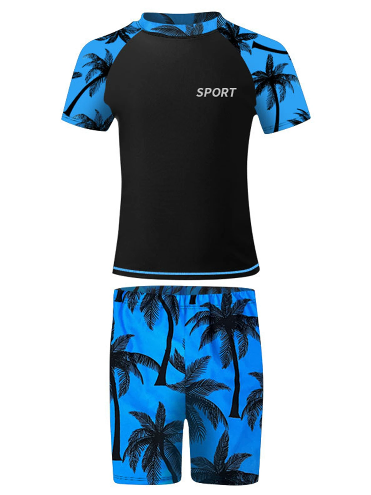 Kids Boys 2 Pieces Swimsuit Rash Guard Short Sleeve Swim Shirt Tops with Shorts Swim Trunks Swimwear Surfing Beach Bathing Suit