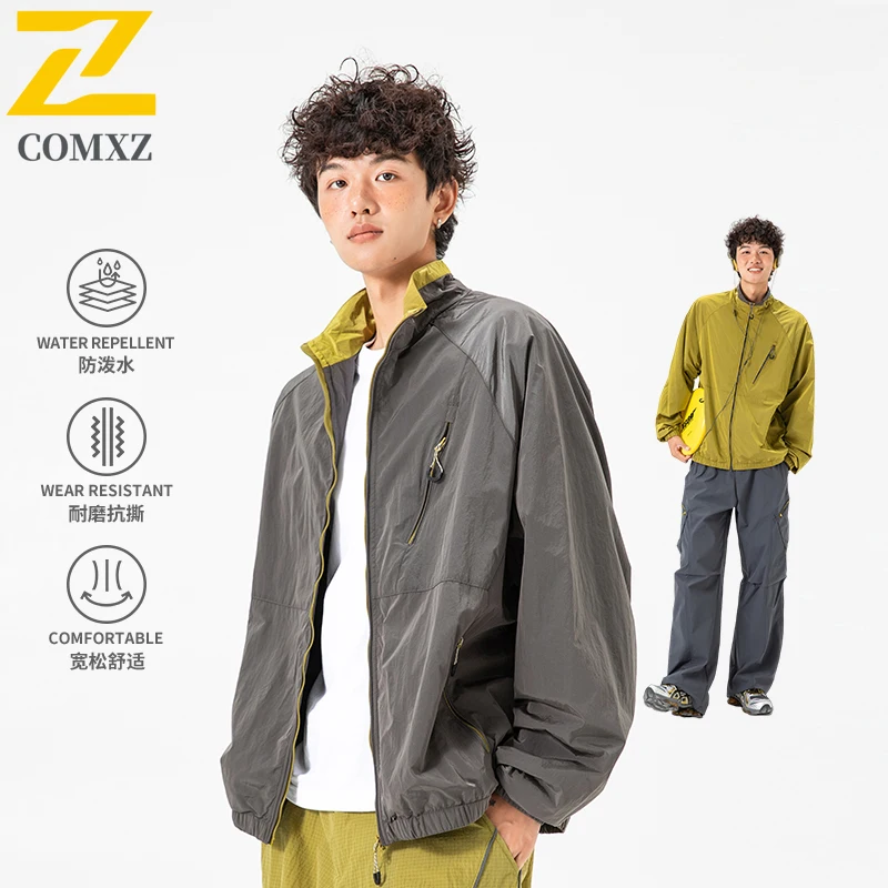 

Brand Mens Jacket Comfortable Camping Durable Zipper Coat Stand Collar Outdoor Sports Moisture Wicking Quick Dry Autumn Clothing