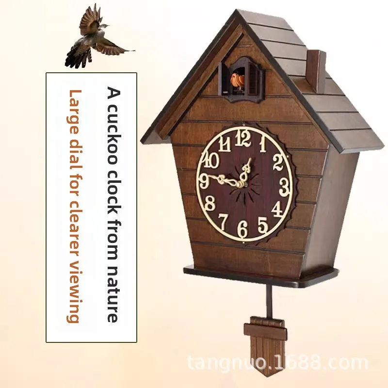 Vintage Nordic Wooden Cuckoo Clock Silent Electronic Smart Wall Clock for Kids Room Living Room Home Decor Cuccu Watch