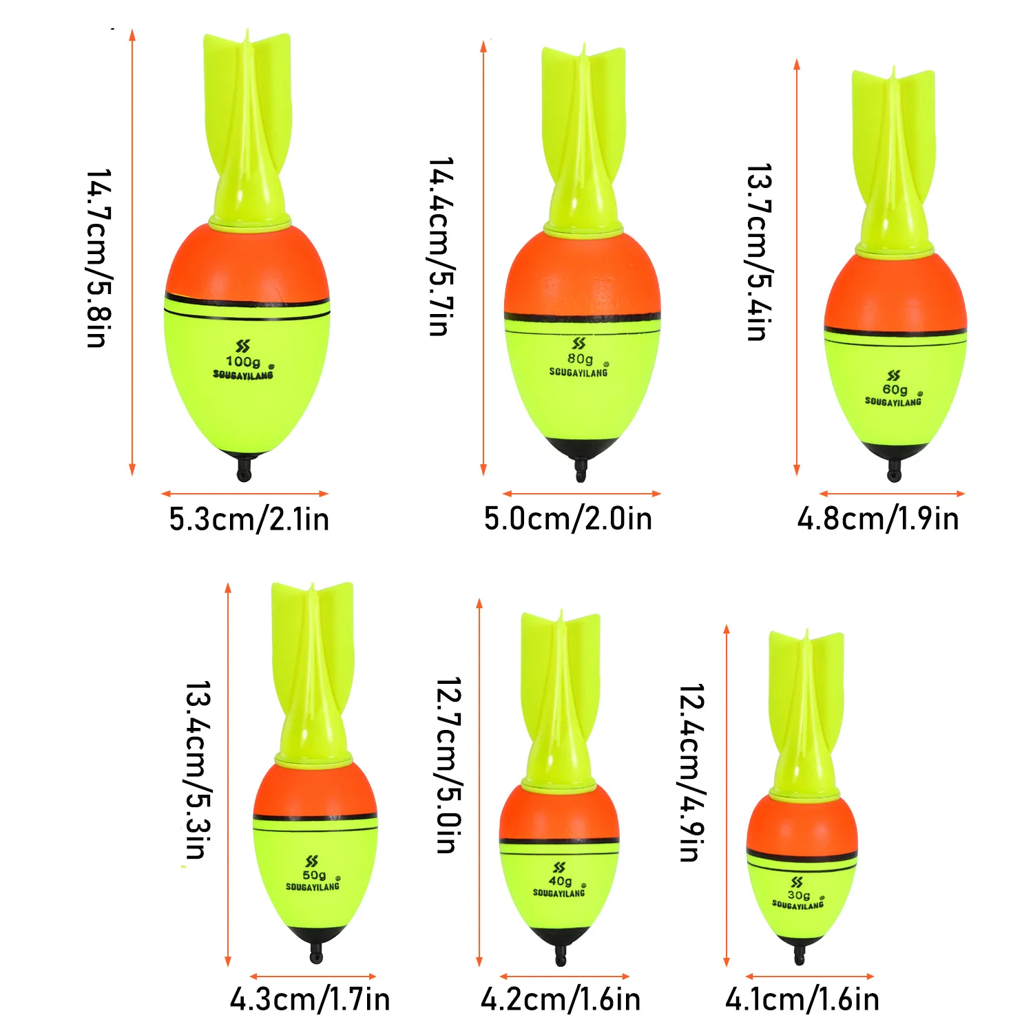 Sougayilang leuchtende Fischschwimmer, Raketenform, 2 Stück, mit 6 Größen – Schaumstoff mit hoher Dichte für 30–100 g Auftriebs-Angelausrüstung ﻿ – Detail 4