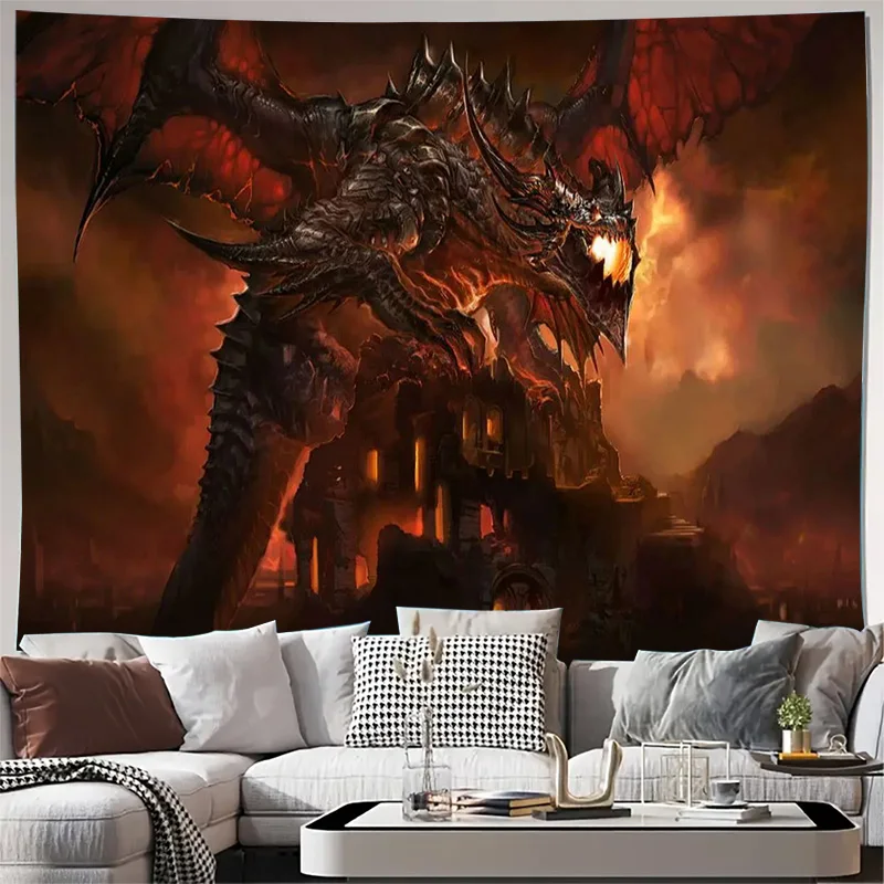 

Fantasy Dragon Tapestry Wall Art for Living Room Decor Dark Gothic Style Home Decoration Large Size Print Tapestries