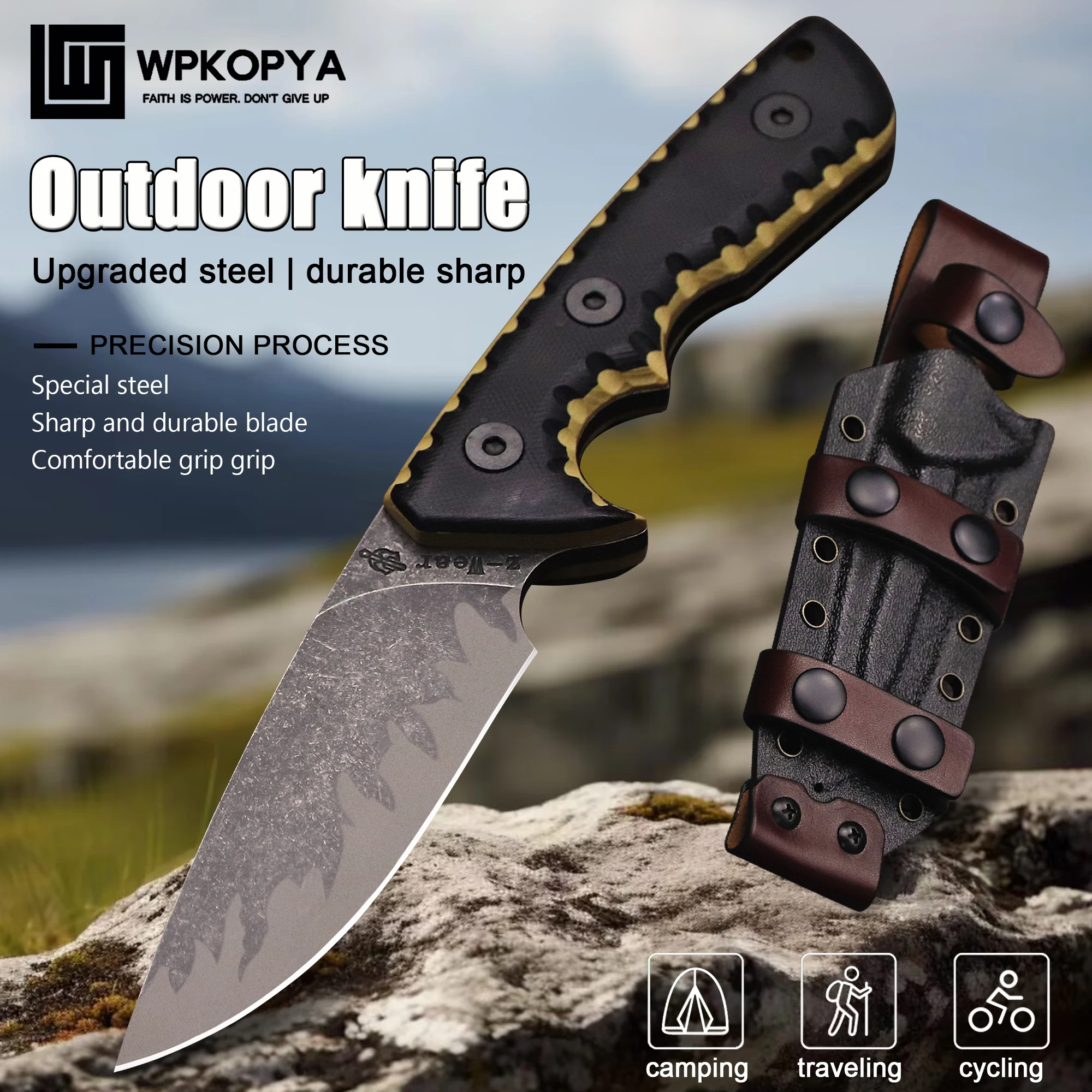 

M-L (USA) DC53 Stone Washed Full Edge Outdoor Knife, suitable for daily carrying of outdoor knives, hunting knives, and jungle s
