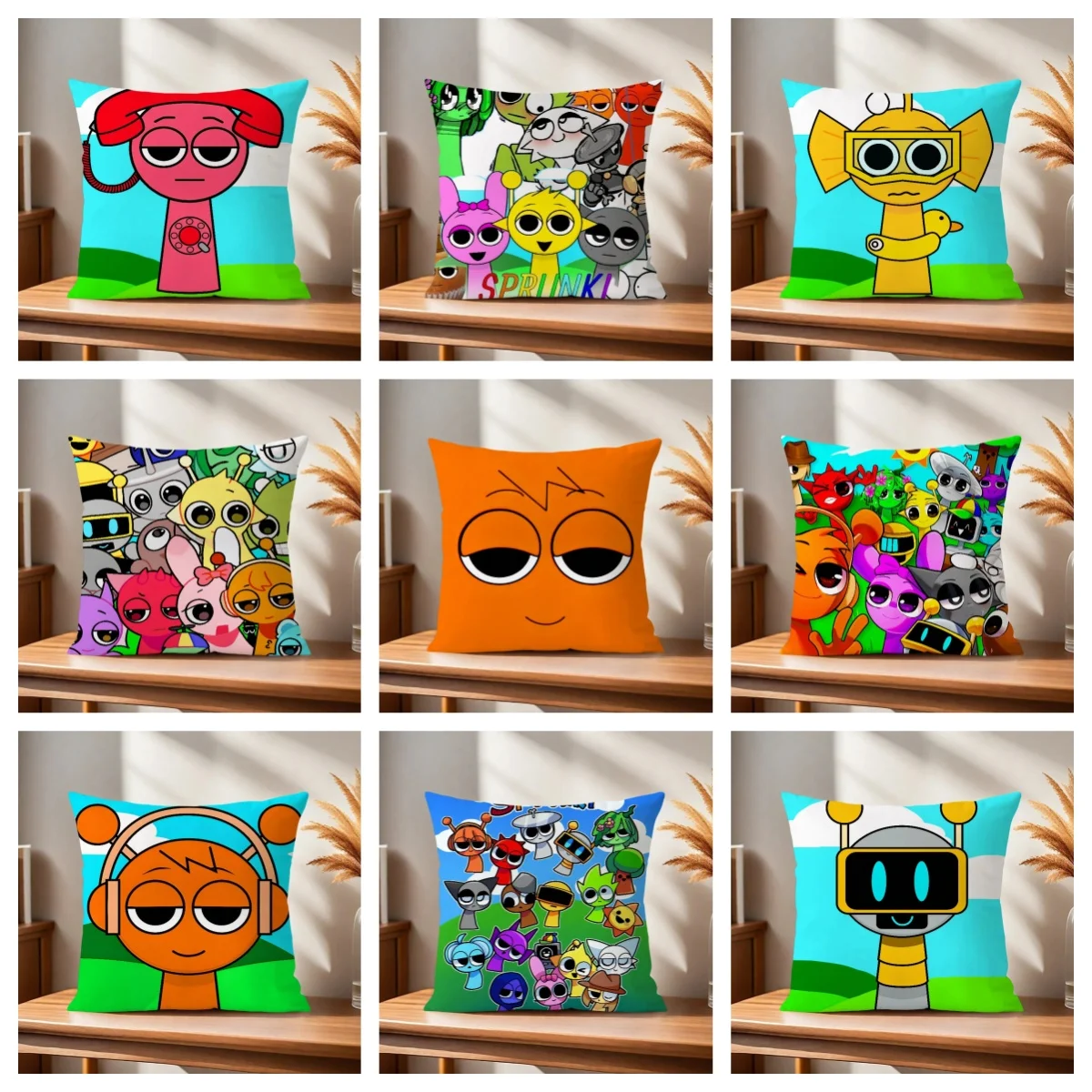 1pc Sprunki Incredibox Game Merch Pillow Cover, Polyester 2D Double-Sided Print Cushion Case, Decorative Throw Pillow, Great Gif