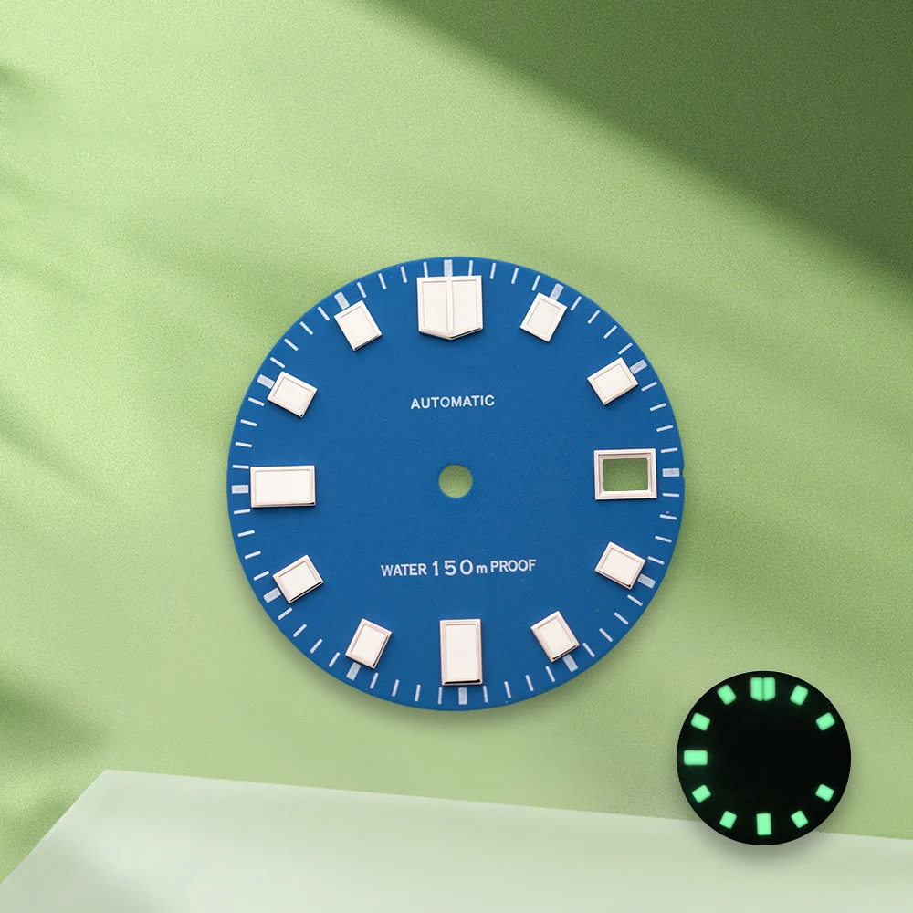 28.5mm S Logo NH35 Automatic Matte Black Dial No Hands Fit NH36/4R/7S Movement C3 Green Luminous Watch Modification Accessories