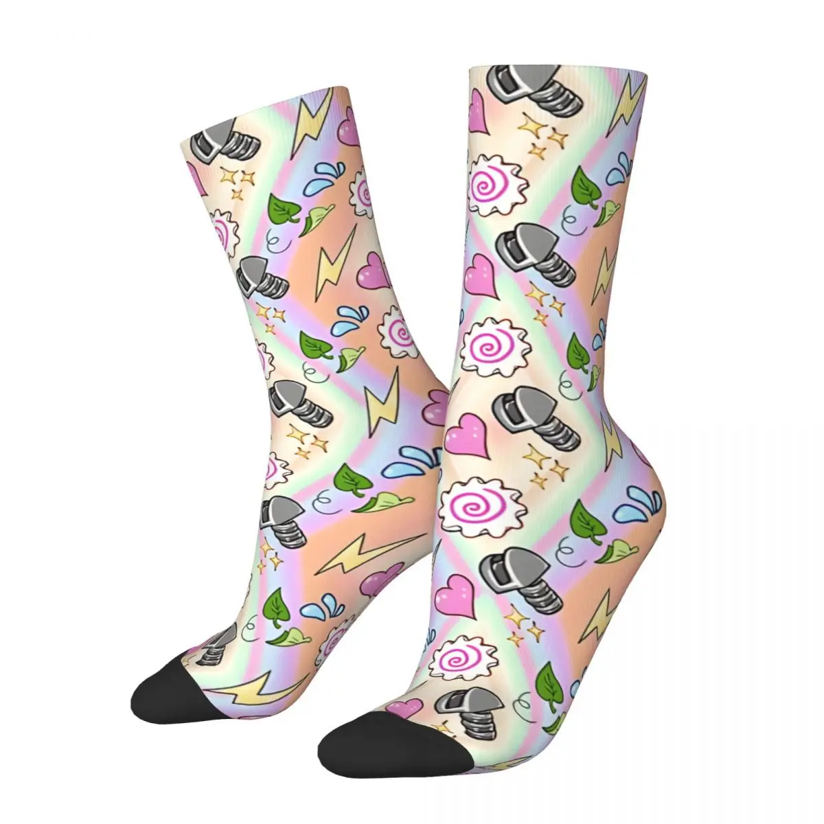 Crazy compression Emote Tile - Bolts And Hearts Sock for Men Harajuku Quality Pattern Crew Sock Novelty