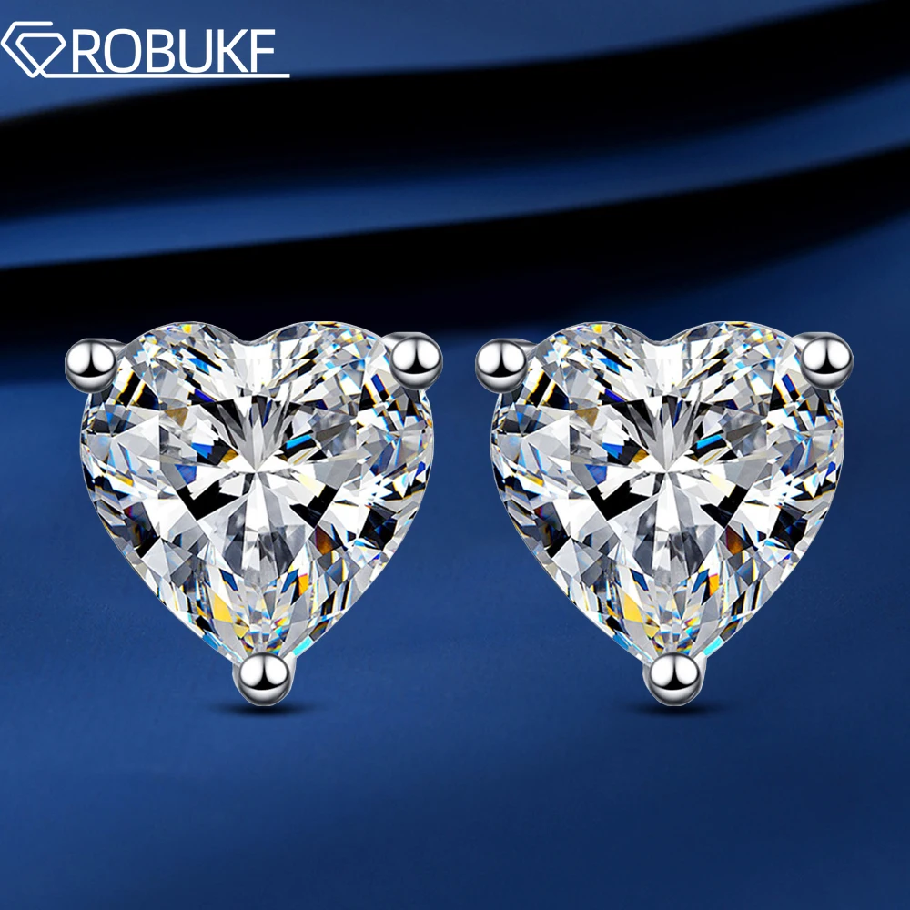 

Heart Cut Moissanite Stud Earrings 2ct/4ct Sparkling D Color Diamond 100% 925 Sterling Silver Earring Wedding Jewelry for Women