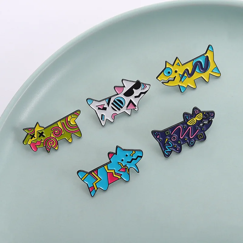 Lapel Pins Artistic Graffiti Animal Brooch Color Geometric Dog Badge Creative Clothing Bag Pin Accessories Pins for Backpacks