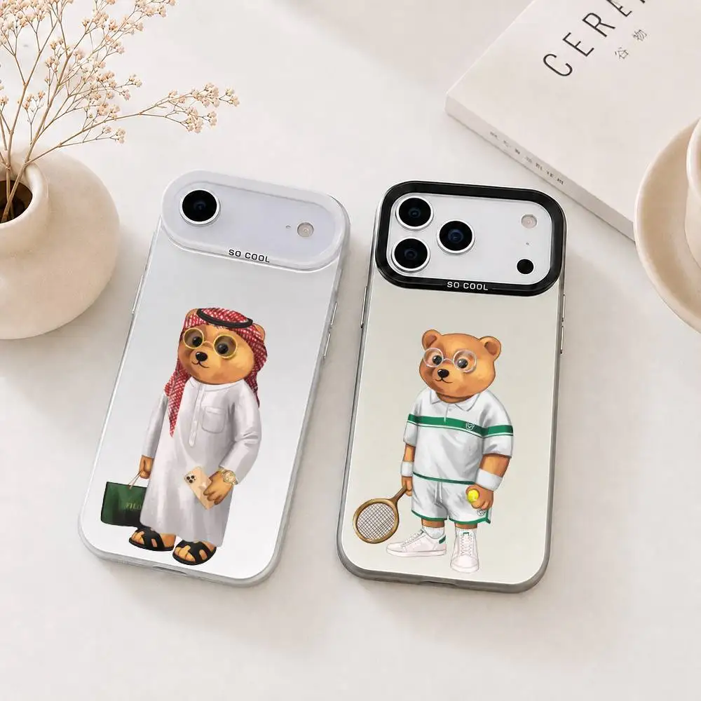 Funda de Teléfono con Diseño de Oso B-Baron Filou para iPhone 17, 16, 15, 14, 13, 12, 11 Plus, Pro Max, XS, Colorida, Plateada y Negra