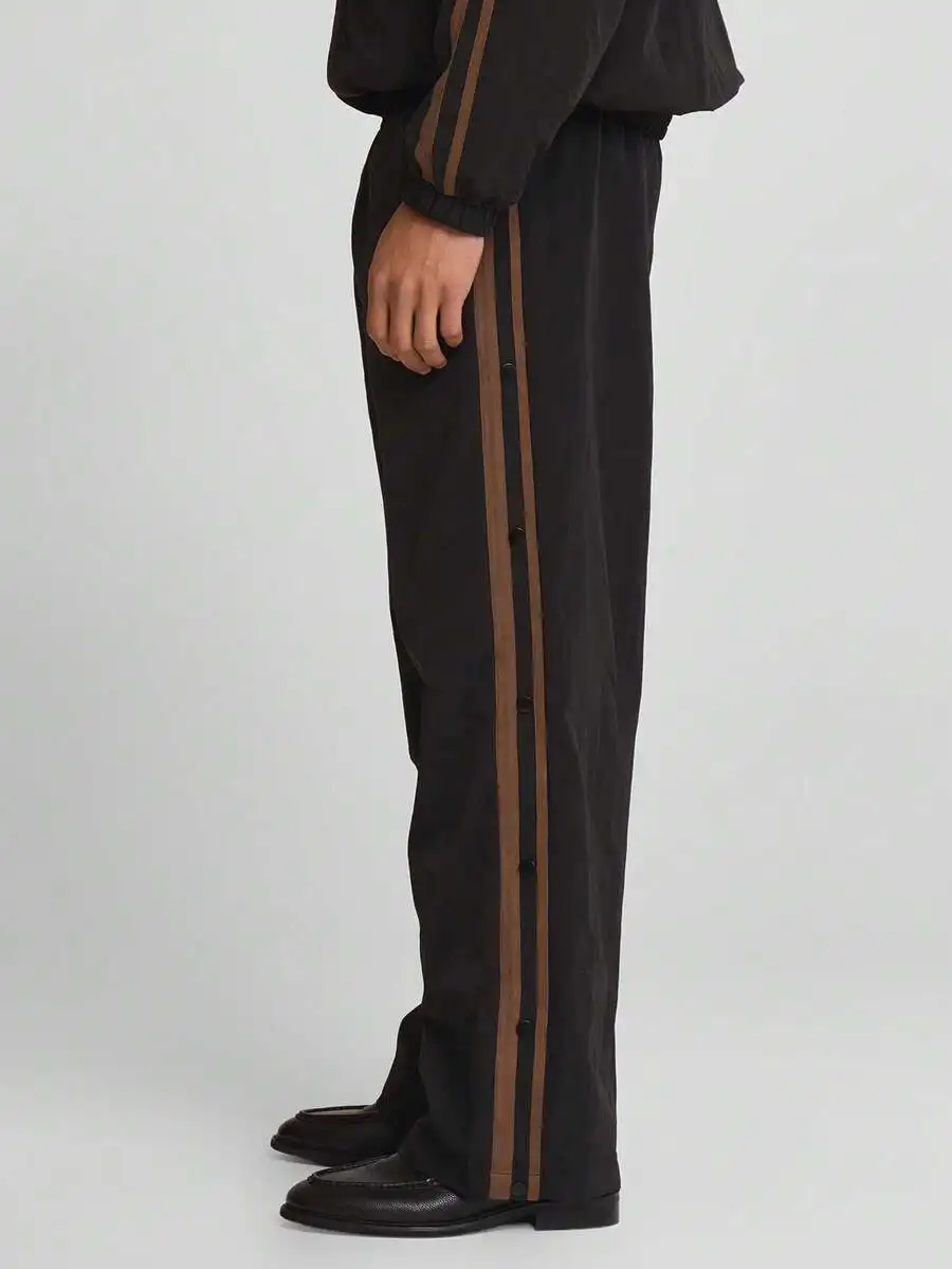 

Wide Leg Baggy Track Pants With Contrast Stripe Elastic Waist