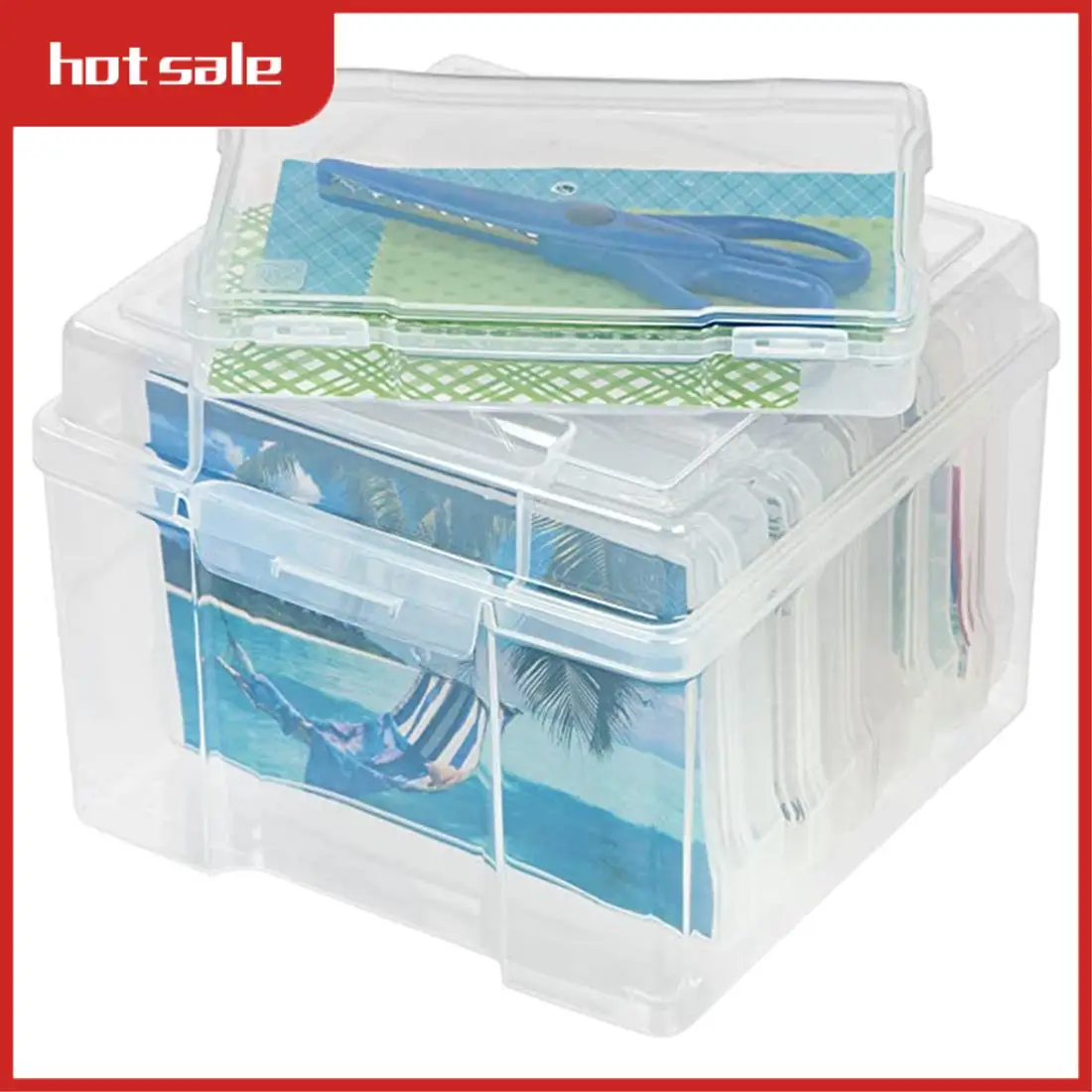 

BEAU-5X7 Inch Photos Cases And Clear Craft Keeper With Buckle Design 6 Inner Cases Plastic Storage Container Box