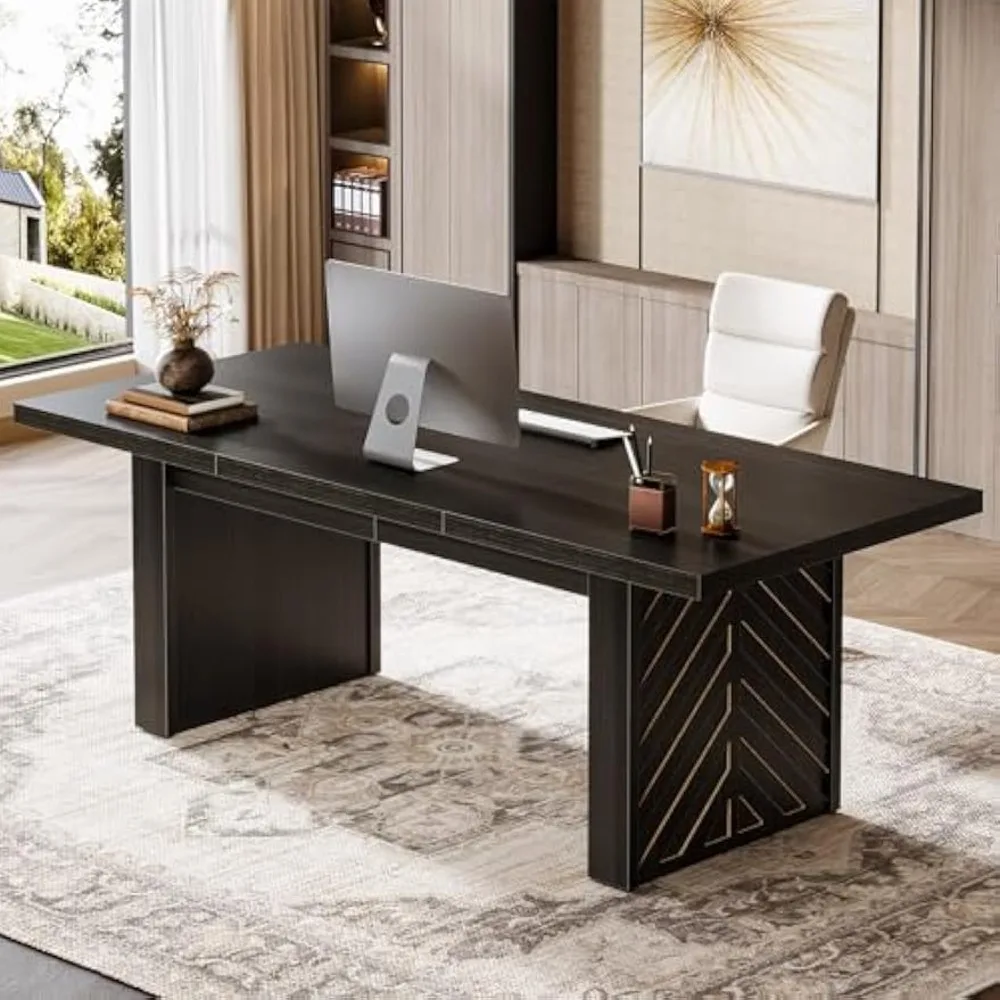 

Wood Executive Desk, Large Office Desk Workstation with Spacious Desktop, Computer Table Conference Table for Office