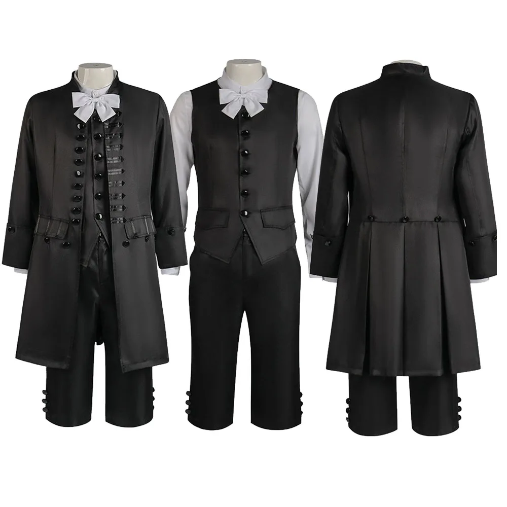 

Baroque Style English Gentleman Suit Set Cosplay Costume Shirt Vest Pants Bow Tie Black Suit Outfits Halloween Carnival Suit