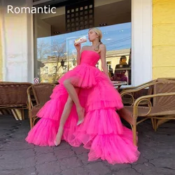 Romantic Tulle Prom Gown Party Dresses High Low Long Evening Formal Dress Detachable Long Train Sexy Graduation Dress Customized