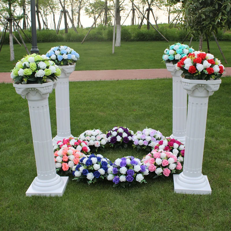 2PCS European Design Artificial Flower Wedding Decoration White Roman Column Road Cited Pillars For Party Welcome Area Decor