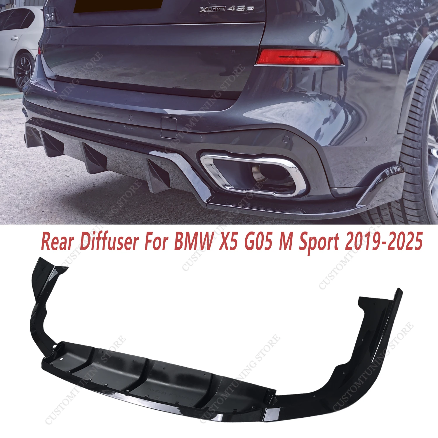 

Gloss Black MT Style Rear Bumper Splitter&Rear Diffuser Replacement For X5 G05 40i M50i M60i M60d M Sport 2019-2025 Tuning