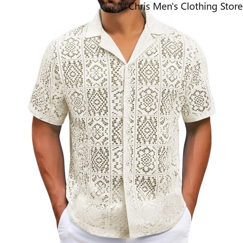 

Summer Men's Sexy Cut-out Short-sleeved Shirt Breathable Comfortable Casual Top A Perfect Outfit for Music Festivals and Beaches