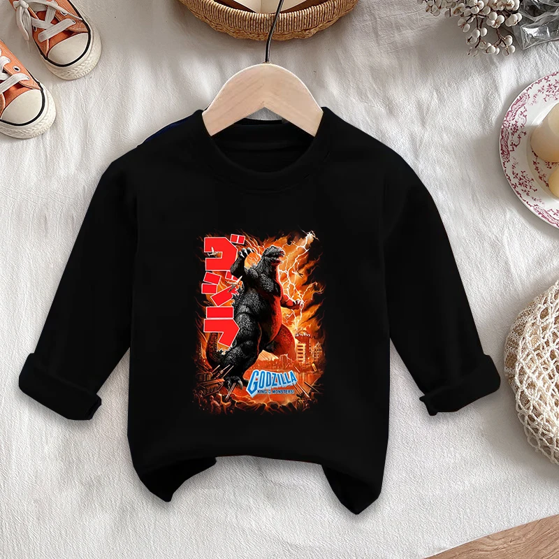 Godzillas T-shirt Fashion Long Sleeve Shirts Round Neck Outdoor Wear Cute Hip Hop Outfit Summer Sportwear Boys Birthday Clothes - view 2
