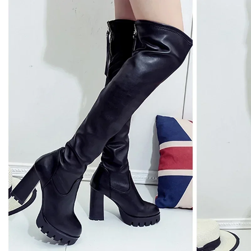 Women Long Boots Over the Knee Boots Platform Sexy Female Autumn Winter Thigh High Boots Block Heels Botas Mujer NoEnName NuII