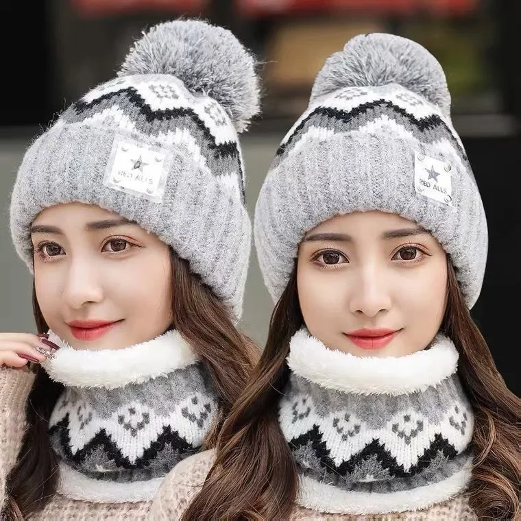 Autumn Winter Plus Fleece Thickened Ear Protection Woolen Hat for Women Cycling Winter Knitted Cotton Hat Outdoor Snow Ski Hat