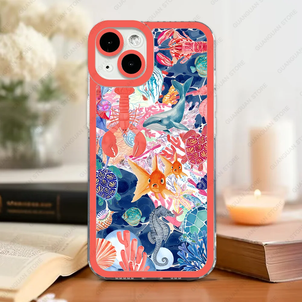 Case For iPhone 15 14 13 Pro Max 12 Mini 11 XS X XR SE 7 8 Plus Soft Cover Beach Ocean Series Collage