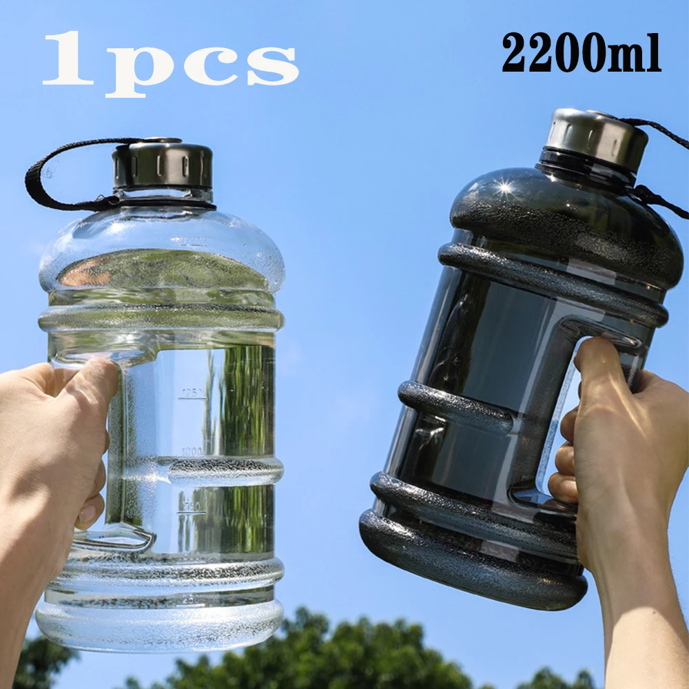 Botella de agua de gran capacidad de 2200ml con asa, tazas portátiles para exteriores, a prueba de fugas, tambor de tonelada, entrenamiento, deportes, Fitness, taza de bebidas