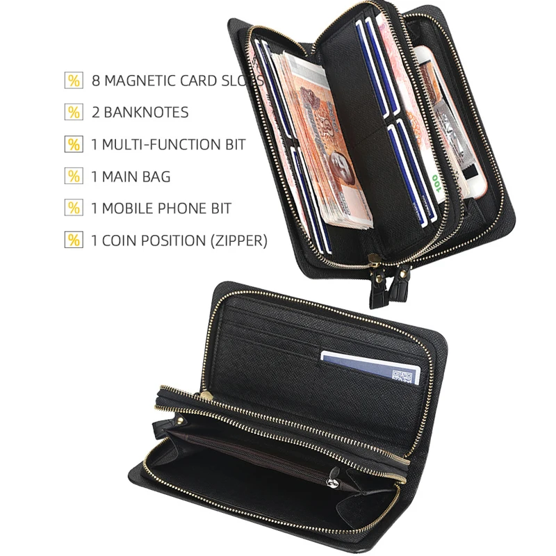 Herren-Clutch, PU-Leder, großes Fassungsvermögen, Reißverschluss um Kartenhalter, Geld, Telefon, Scheckheft, Handtasche