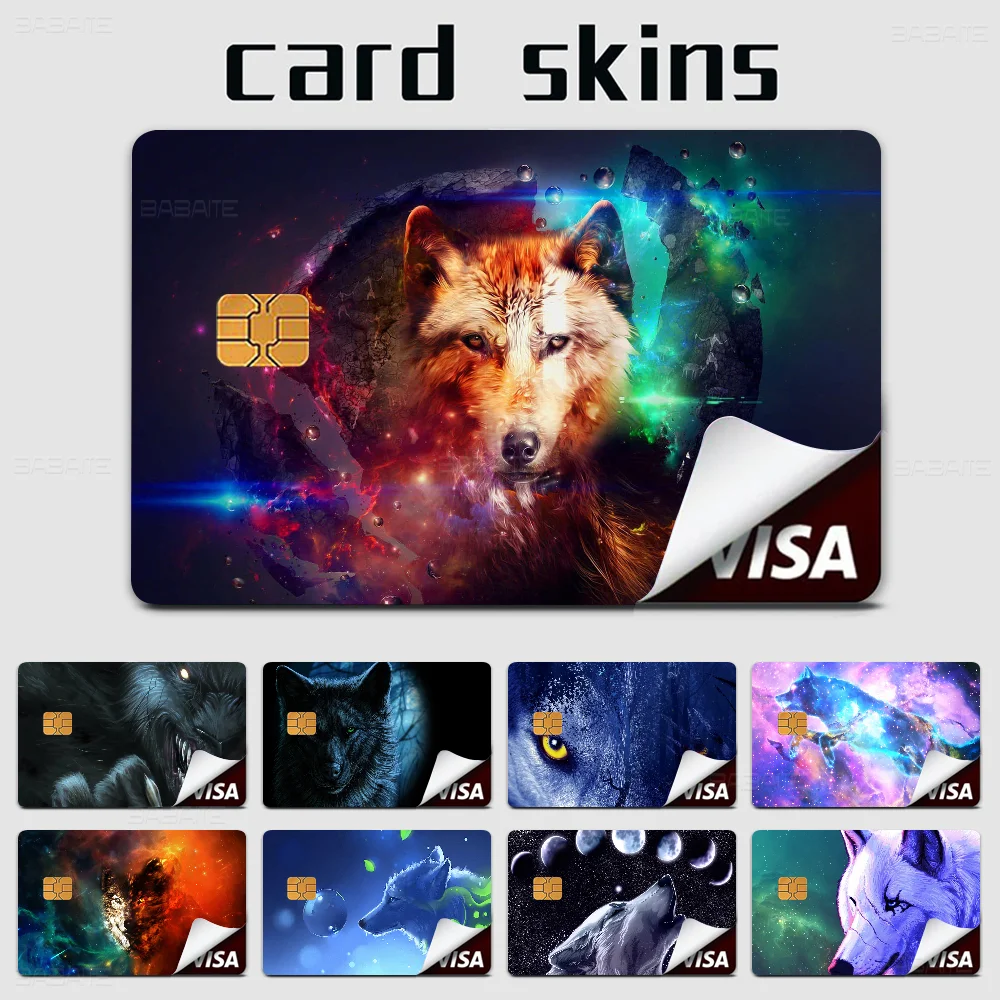 Psychedelic 3D Wolves Anime Spend Or Save Funny Shell On Off Ultra Thin No Fade Sticker Skin Cover Film For Debit Credit Card