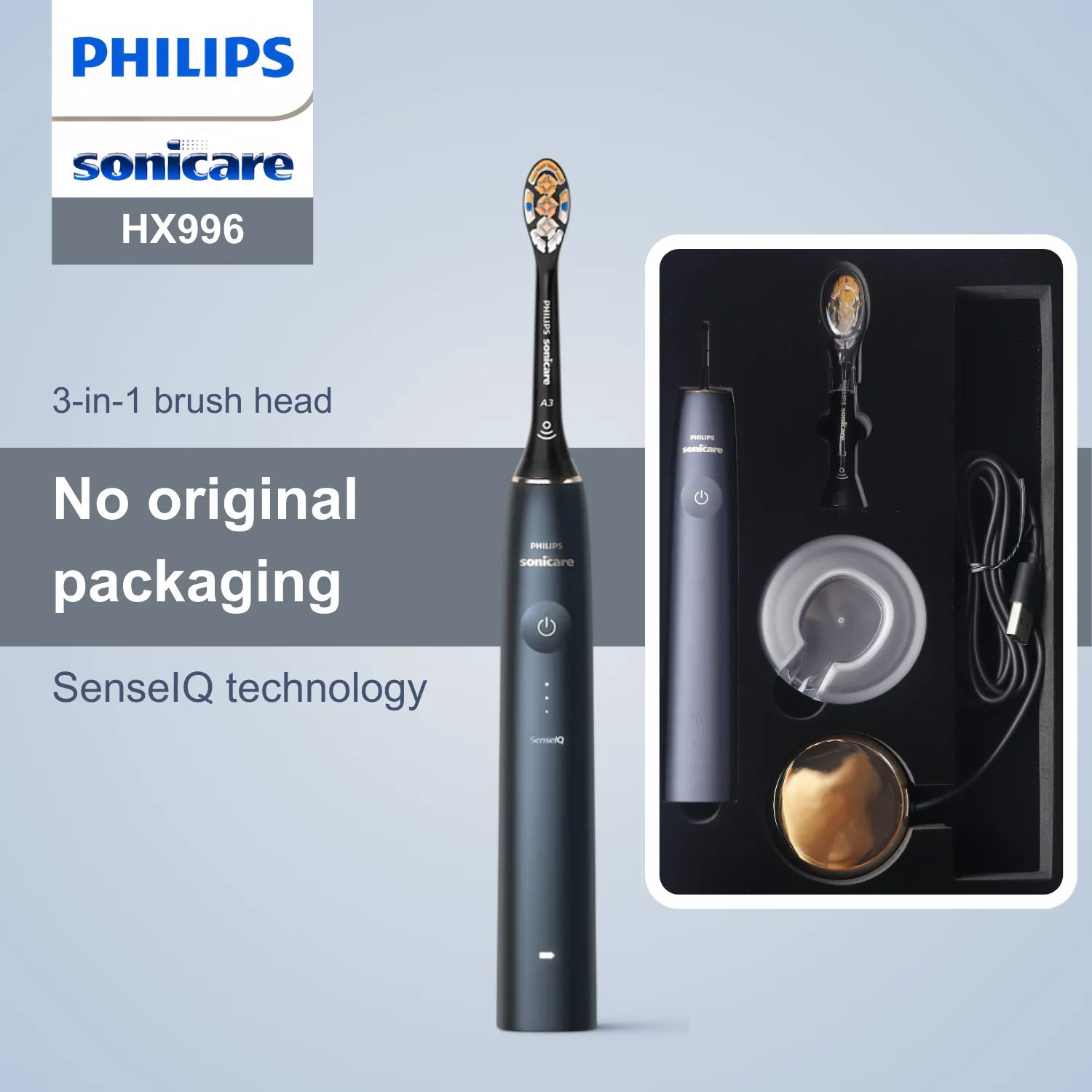 

Philips Sonicare Electric Toothbrush HX996, No Original Packaging, Bluetooth Connectivity, SenseIQ Smart Technology