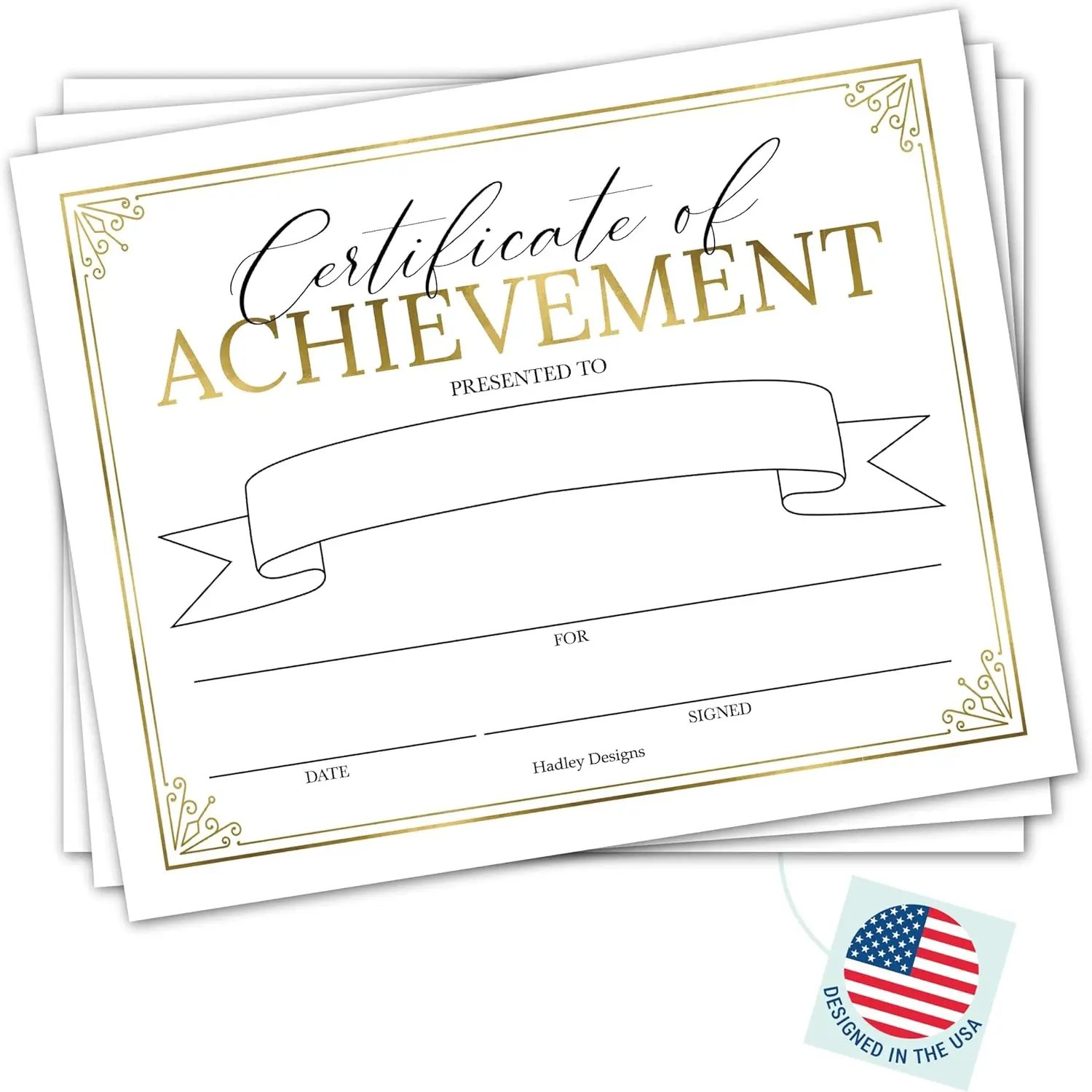 

25 Bulk Award Certificates of Achievement - Gold Cardstock 8x10 for Students & Employees