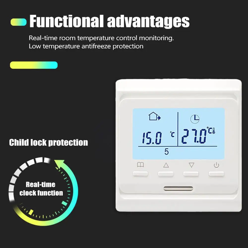 AC110–250V Room Thermostat Water Electric Floor Heating Controllor Temperature Sensor Smart LCD Accessories Home Built-in Q8W9