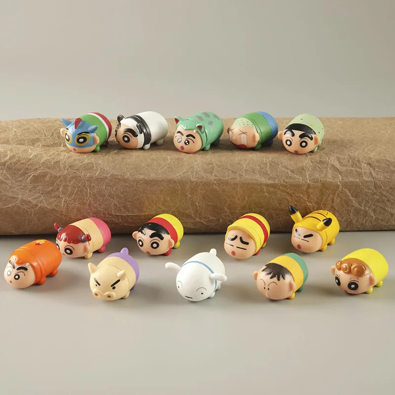 14Pcs Crayon Shin-chan Cute Cartoon Funny Pile Up Toys Hobby Mini Action Figures Cake Decor Accessories Children Birthday Gift