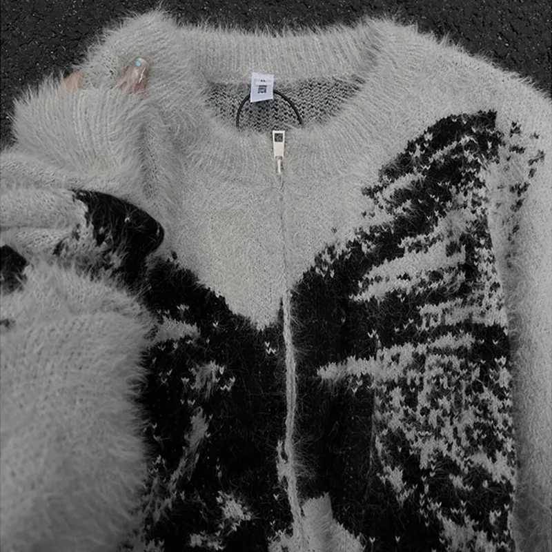 Pull homme Осенне-зимняя куртка с бабочкой, кардиган на молнии, вязаный свитер с круглым вырезом, контрастного цвета, мужской кардиган с длинными рукавами