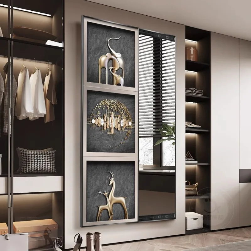 Invisible fitting mirror in the entrance, decorative murals, light luxury elephant bedroom full-body mirror hanging paintings