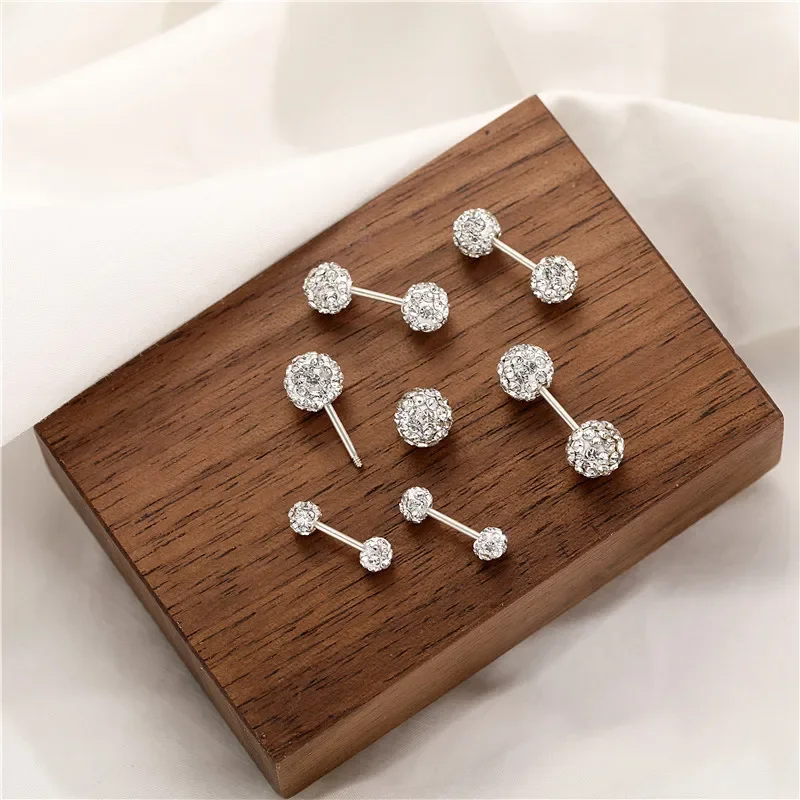 925 Sterling Silver Ball Back Hanging Stud Earrings Niche Design Sense Zircon Korean Earring Lady Birthday Fashion Jewelry Gift