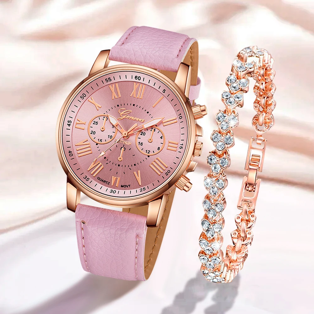 2pcs/set Women's Casual Watch and Bracelet Set, Suitable for Wearing Watches in Various Occasions
