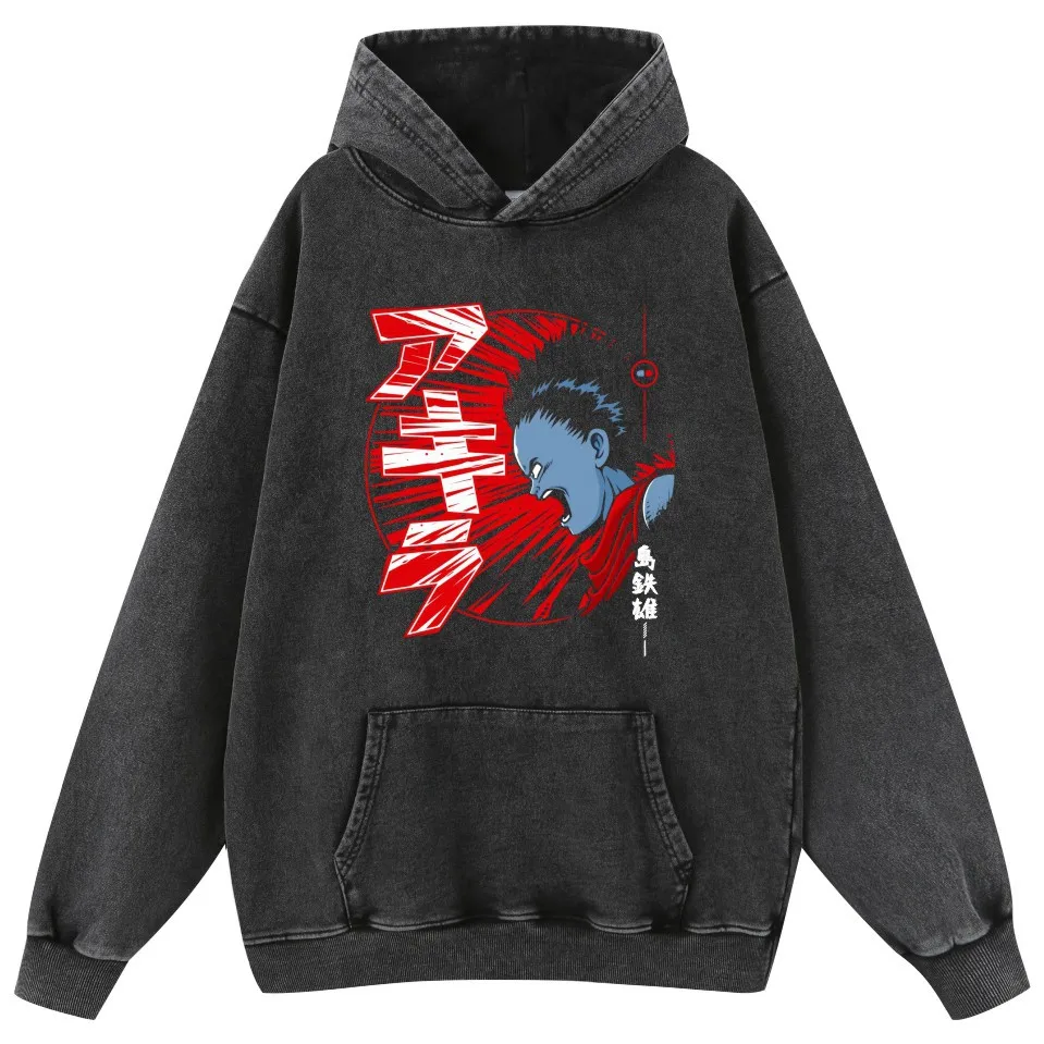 Hot wash vintage do old hip hop pullover hoodie pure cotton Akira 100% cotton hoodie men's and women's hoodies