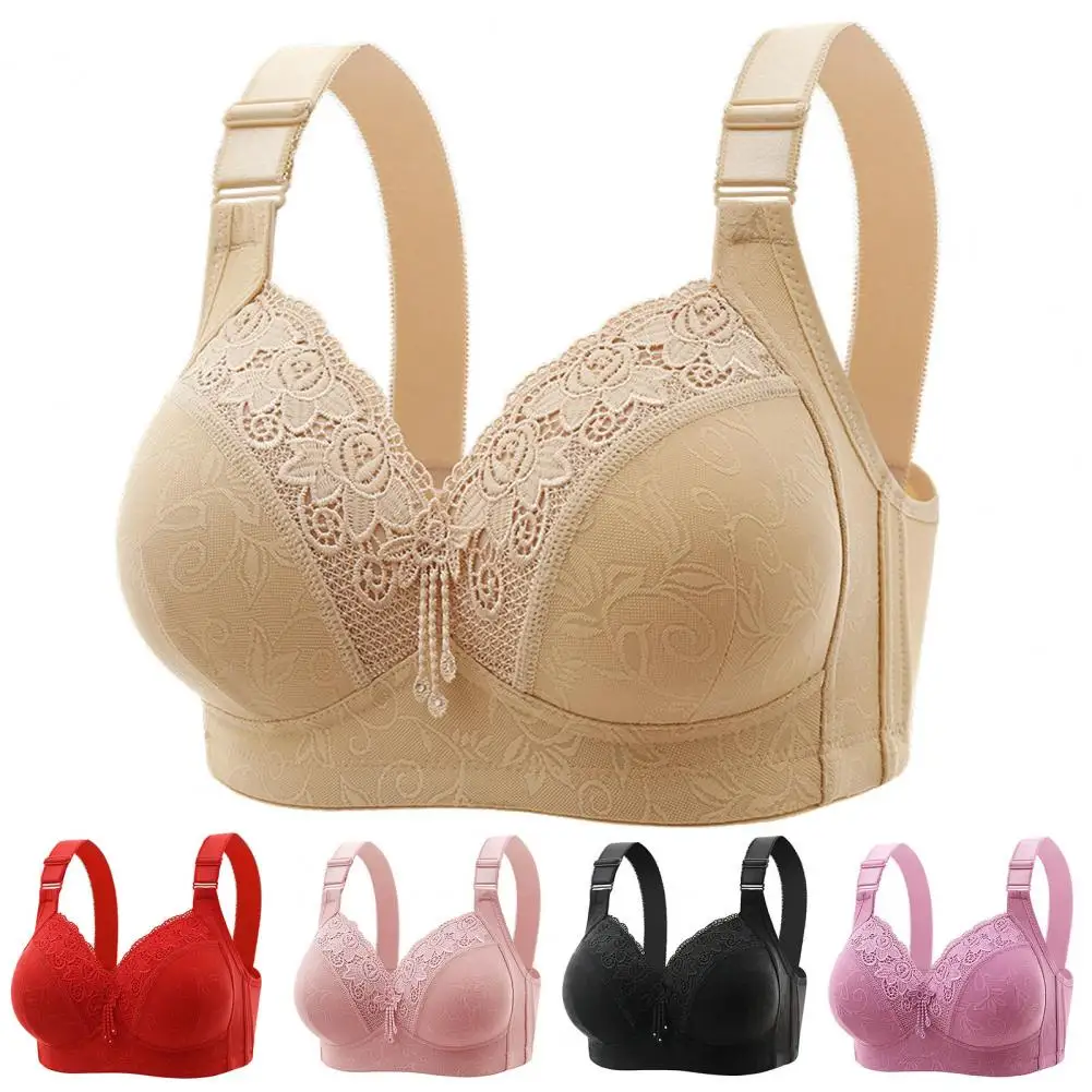 Sexy Women Padded Wireless Large Size Bra B/C Cup Push-Up Bra Thin Section Four Rows of Buckle Lace Stitching Brassiere