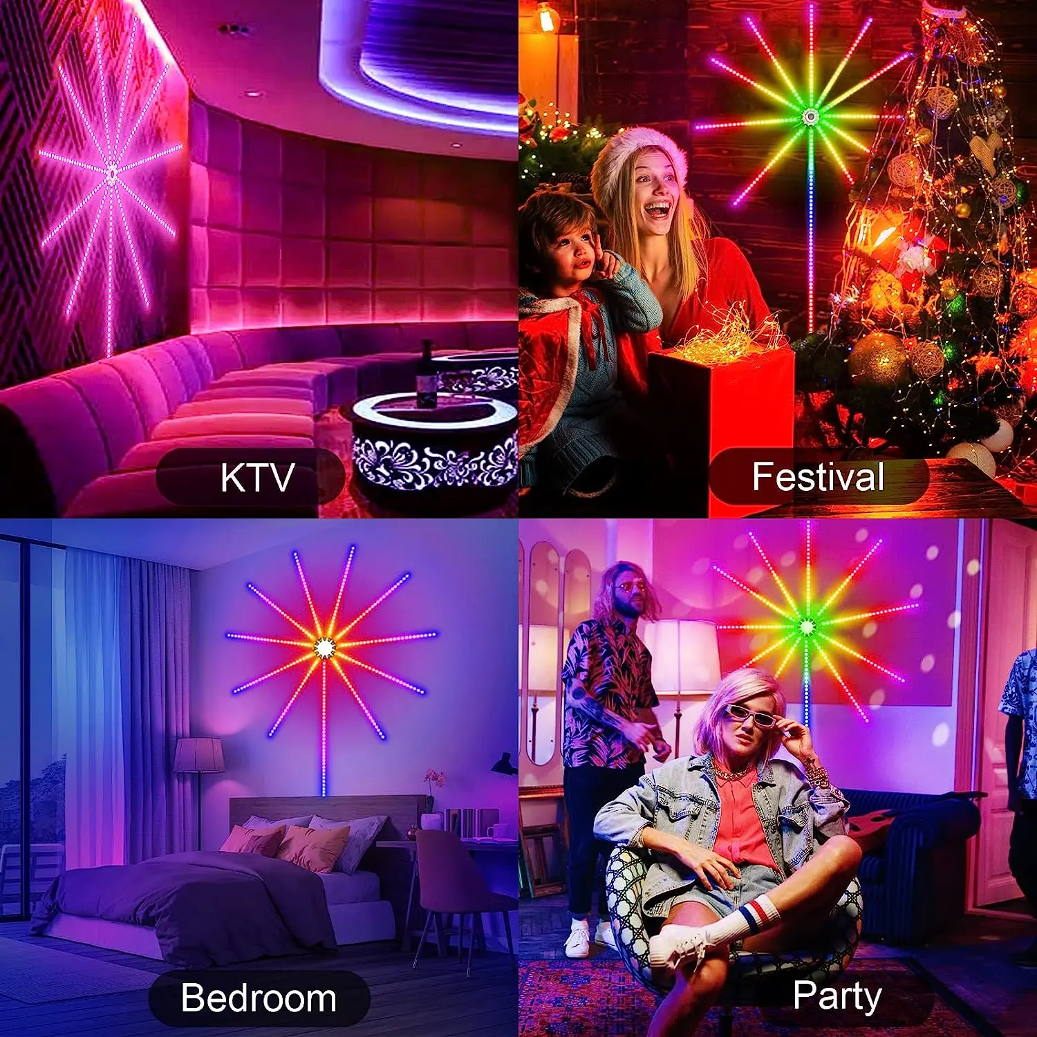 5V Firework Led Lights Music Sound Sync Party Decoration Smd5050 Rgb Smart Firework Led Strip Lights