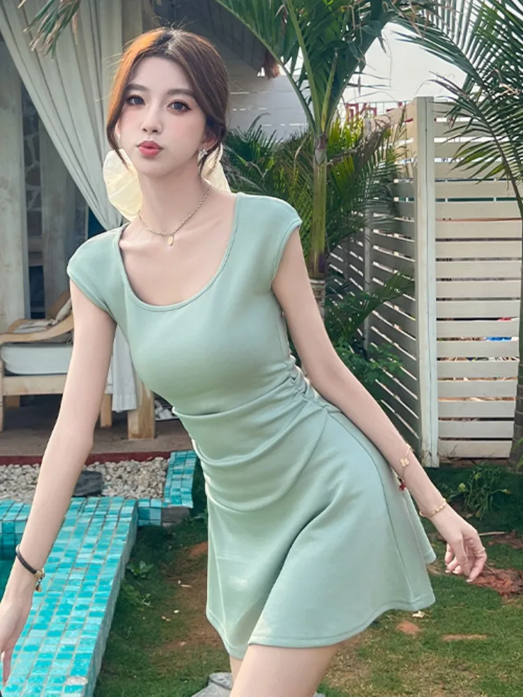 สลิมมิ่ง A-Line Dr U-Ne ort Sve ผู้หญิงฤดูร้อนใหม่ Sle เอว-Cinchingeny ort กระโปรงเอวสูงถัก D...