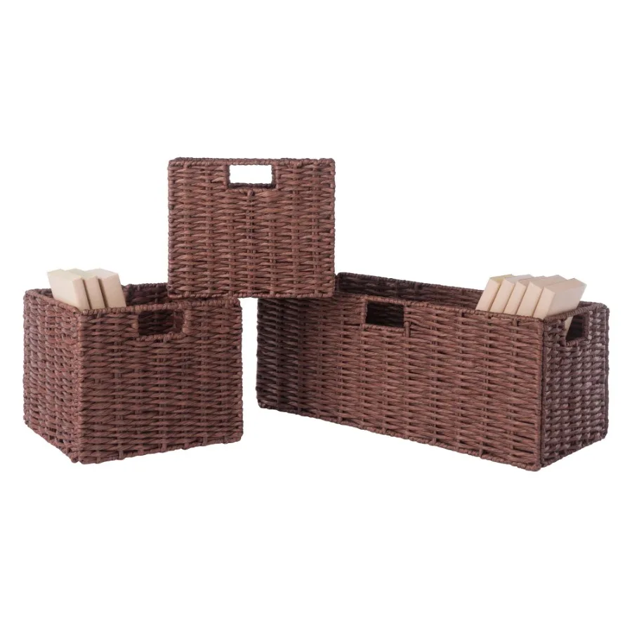 

Tessa 3Pc Woven Rope Basket Set; Foldable; Walnut