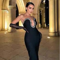 2024 New Summer Women Off the Shoulder Sexy Bodycon Long Dress Rayon Bandage Strapless Celebrity Red Carpet Dress High Quality