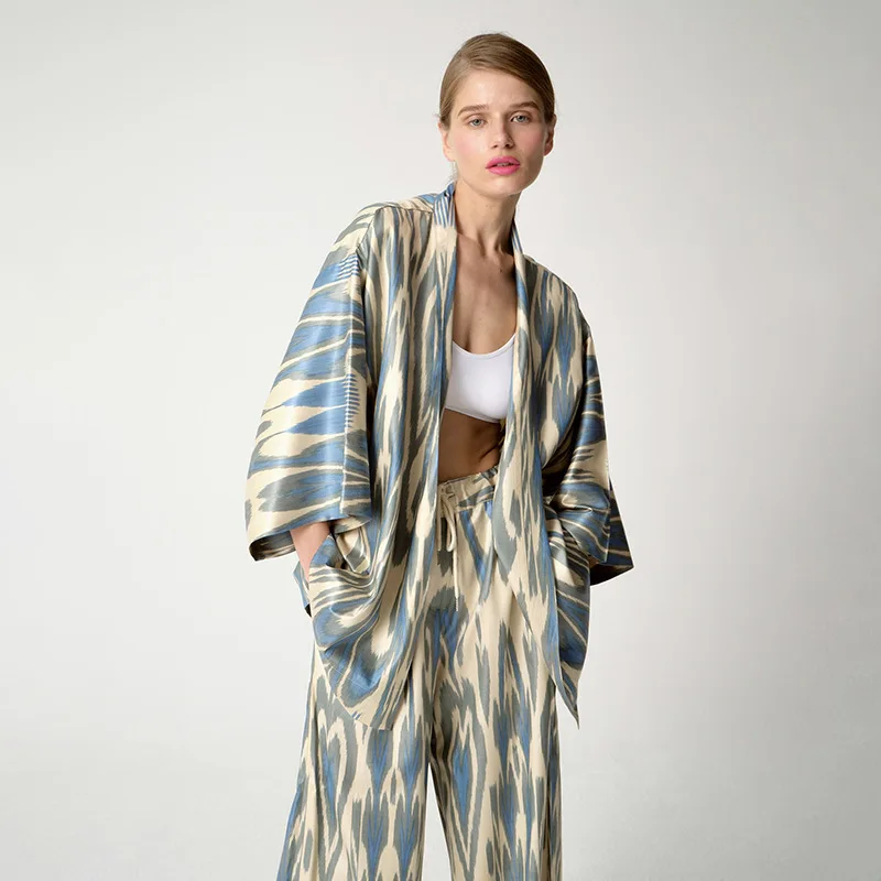 2024 ฤดูใบไม้ร่วงใหม่ผู้หญิงไม่สม่ําเสมอพิมพ์กางเกงหลวมๆชุดชายหาดผู้หญิง