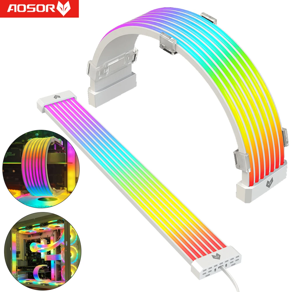 COOLMOON RGB 24PIN Motheboard Extension Cord Wire ARGB PC Case LED Light Bar 5V 3PINx2+4PIN Desktop Computer Lamp Strip Decor