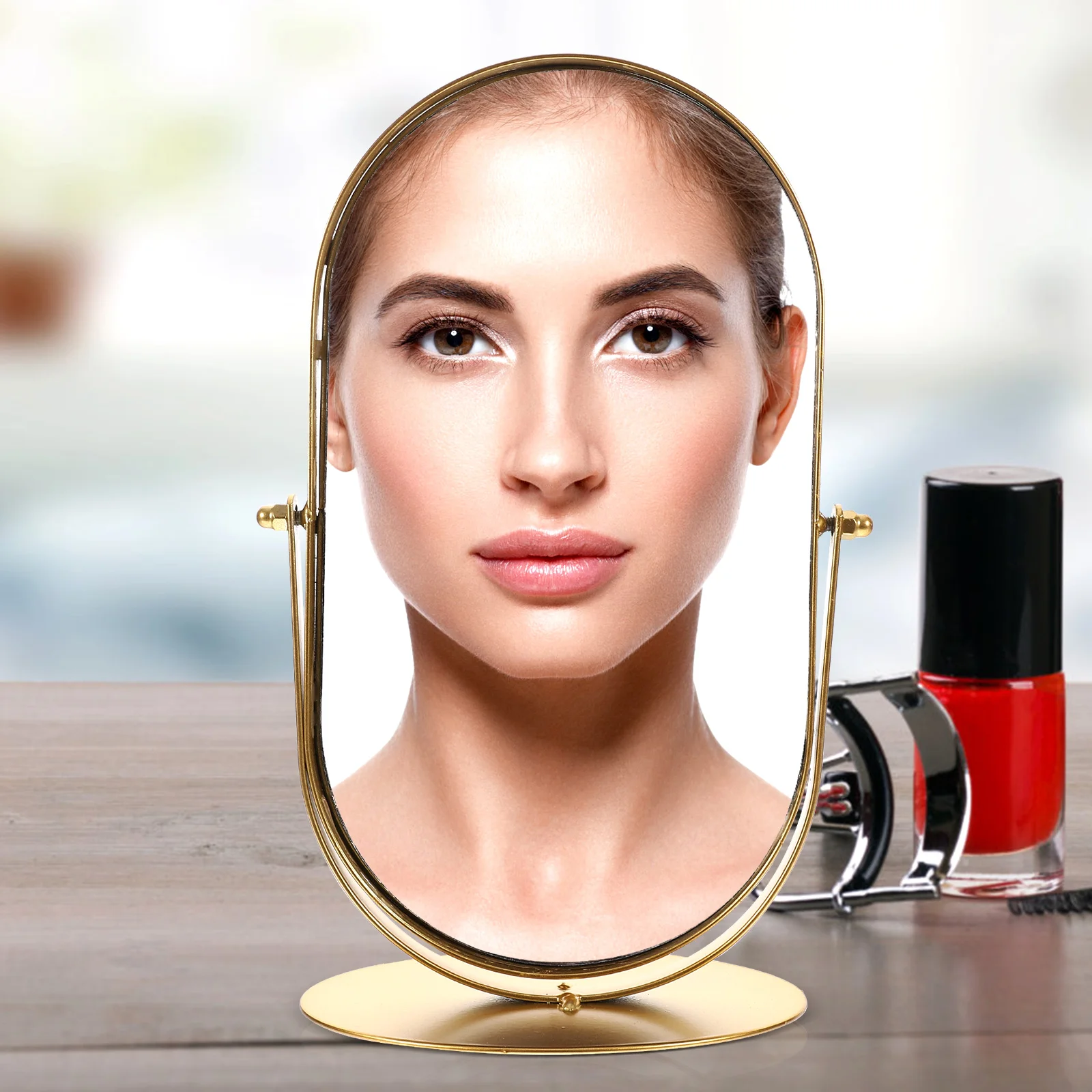 

Retro Metal Makeup Mirror Dressing Table Miror Small Vanity Desk Portable Decorative Desktop