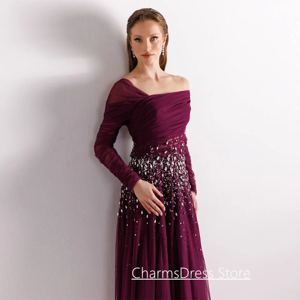 Classic Arabian Evening Dress Customized Long Sleeves Heavy Beading Sequined A Line Formal Occasion Dresses Arab Prom Gown image 3